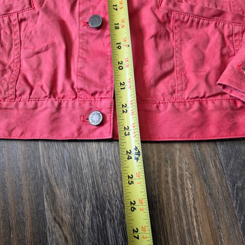 J. Jill Coral Pink Jacquard Leaf Cotton Trucker Jacket Womens Large L Button Up - Picture 6 of 10
